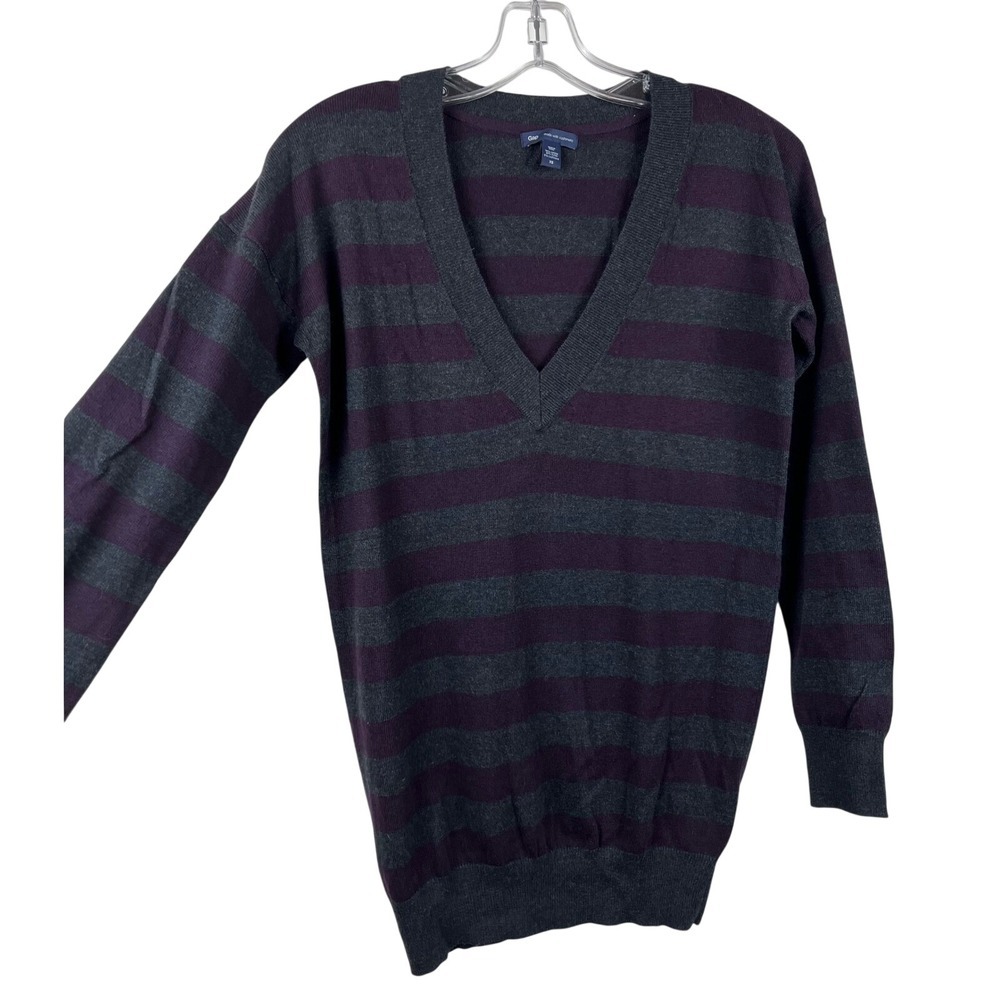 Gap Cashmere Blend Striped Tunic Sweater XS Y2K Preppy Dark Academia Purple Gray